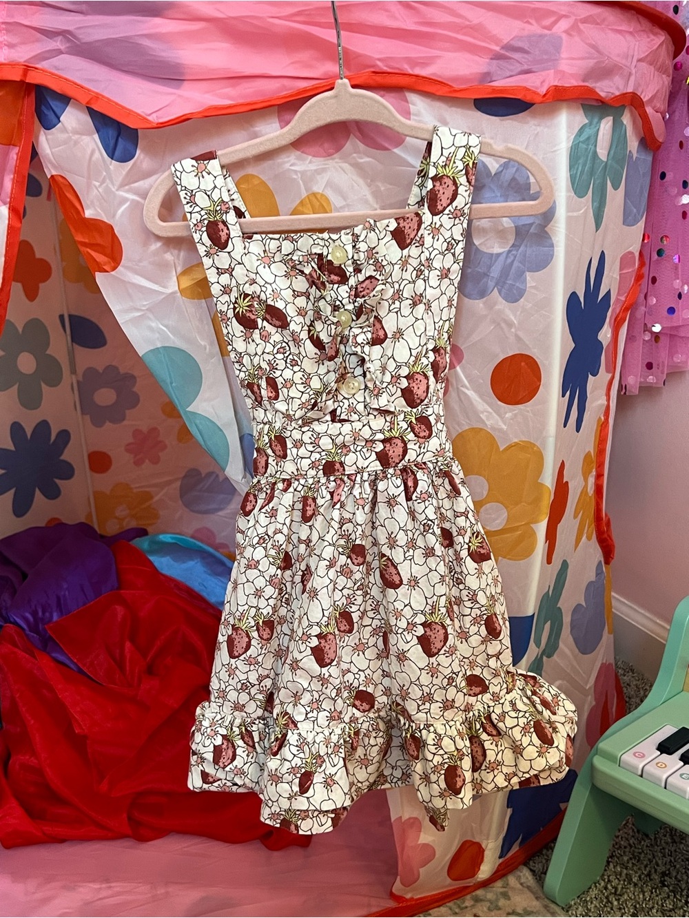kate quinn Cream Dress with Red Strawberry & Green Leaf Print